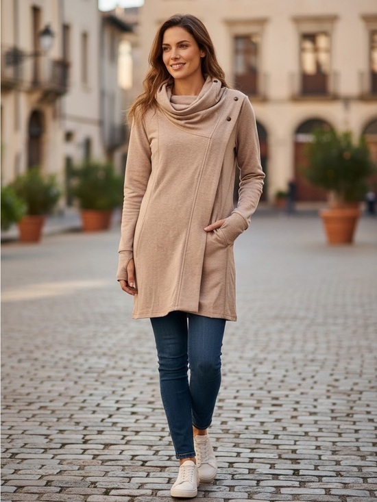 Phoenix Tops - Phoenix Tan Florence Cozy Draped Cowl-Neck Wrap Top Size 1X NWT
